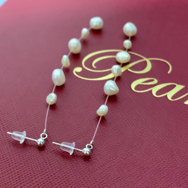 Long Baroque Pearl Earrings Real 925 Sterling Silver Tassel Drop Earrings For Women Fashion Wedding Gifts 2021 Trend New