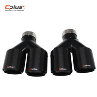 EPLUS Car Carbon Fiber Glossy Muffler Tip Y Shape Double Exit Exhaust Pipe Mufflers Nozzle Decoration Universal Stainless Black
