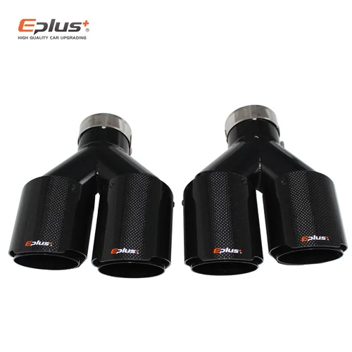 EPLUS Silenciador de fibra de carbono para coche, punta brillante en forma de Y, silenciador de tubo de escape de doble salida, decoración de boquilla, Universal, negro inoxidable