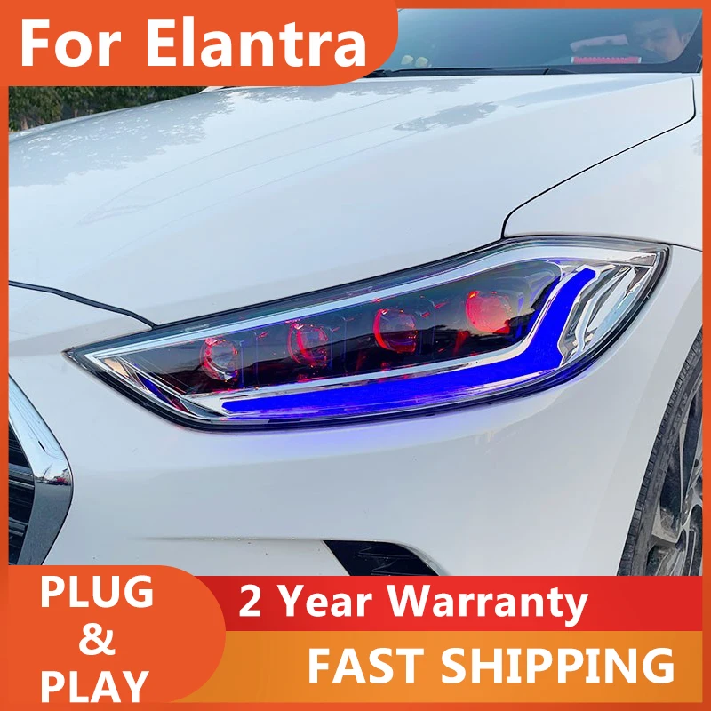 

Фара для Hyundai Elantra 2016-2019, фары DRL, указатель поворота, ближний свет, линза проектора