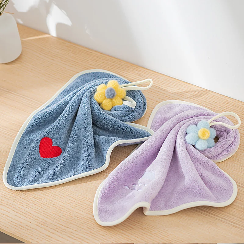 Coral Fleece Hangable Thicken Towel Cute  Absorbent Hand Towels Kitchen Microfiber Dishcloths Cleaning Cloth Rag Handkerchief