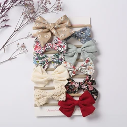 10Pcs/Lot Flower Print Bowknot Nylon Headband Fabric Cloth Elastic Hair Bow Bands Baby Boys Girls Headwear Fashion Accessories