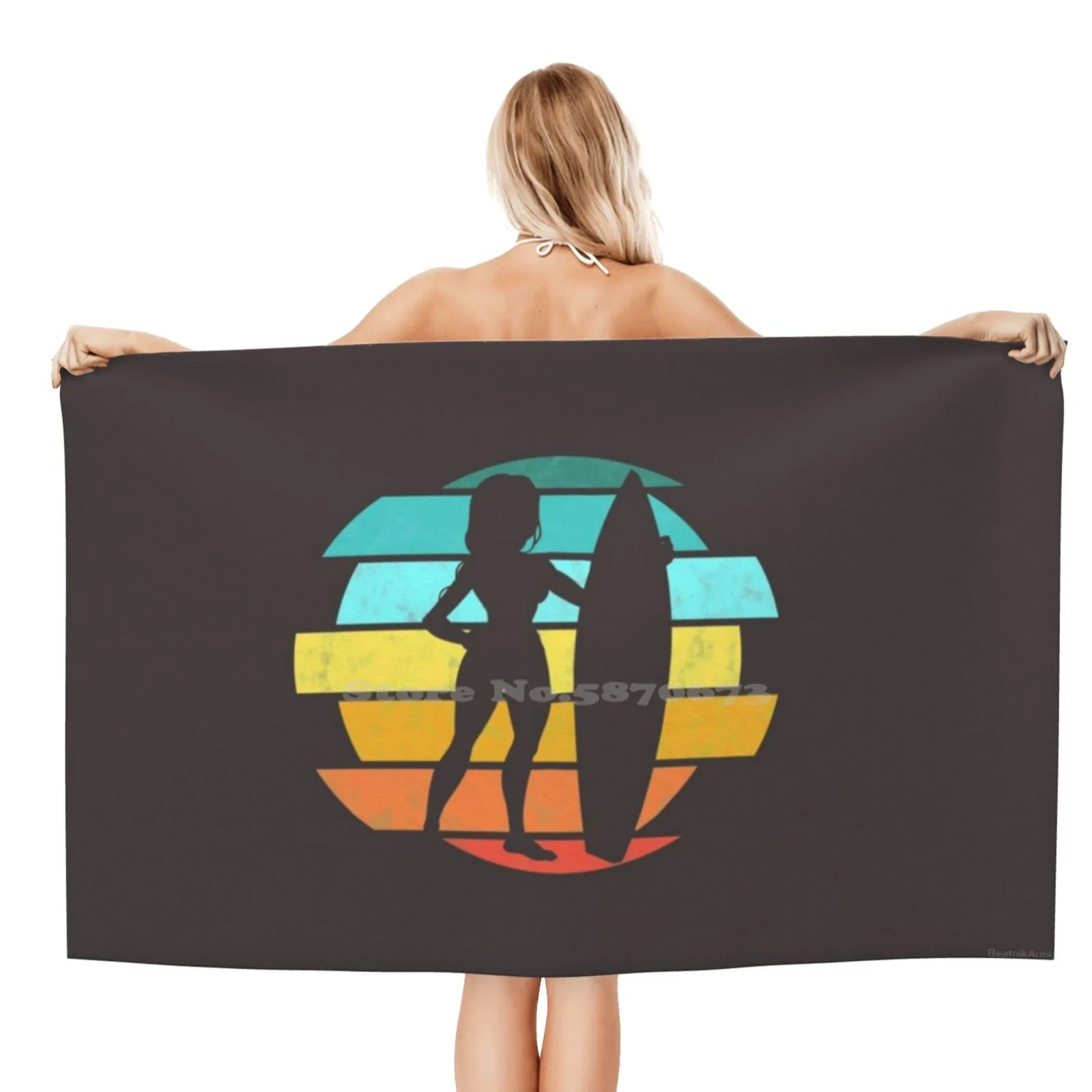 Surfer Girl ( Colorful Silhouette ) Beach Towels Quick-Drying Sports Towels Surfer Girl Surfing Girl Surfer Surfing Surfboard