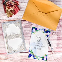 Paquete de tarjetas de invitaciones de boda 3D, con corte láser hueco, con sobres, papel imprimible Clinquant para boda, ducha nupcial