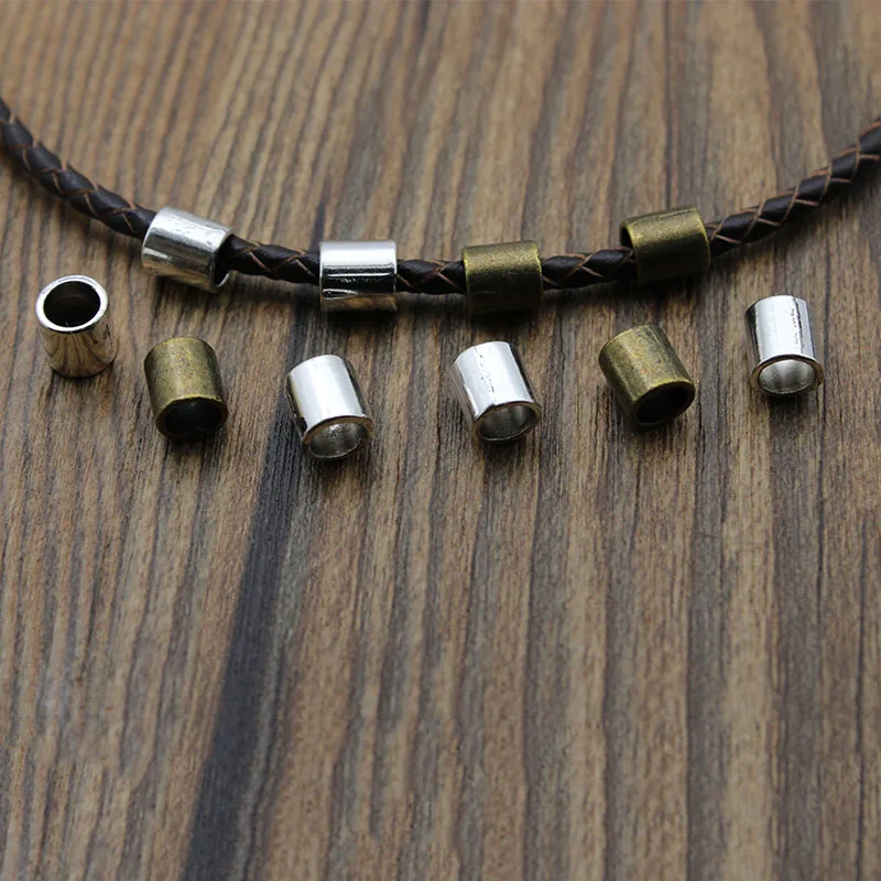 50pcs Tibetan Silver Tube Beads Metal Big Hole Spacer Beads for DIY Jewelry Making Charms Jewelry Findings
