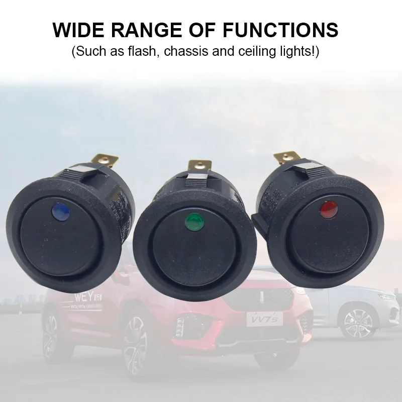 ON/OFF 12V Sakelar Dot Rocker Bundar Sakelar Toggle Lampu LED Tahan Air