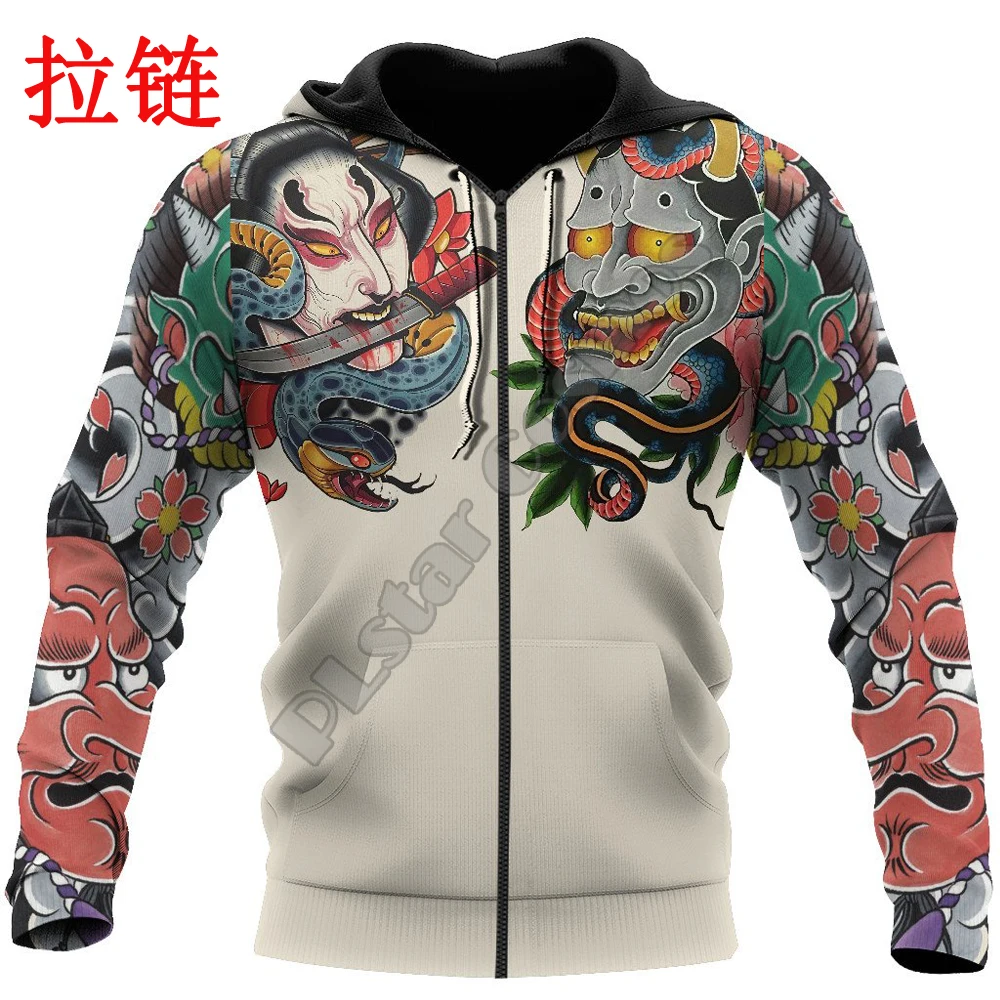 Japan Culture Oni Mask Tattoo 3D Printed Autumn Fashion Men Hoodie Unisex Hooded sweatshirt Street Casual Jacket Tracksuit DW709