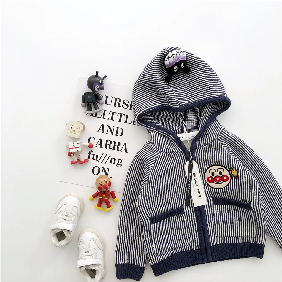 

Tonytaobaby Autumn and Winter New Boys and Girls Vertical Cartoon Hooded Plush Zipper Sweater