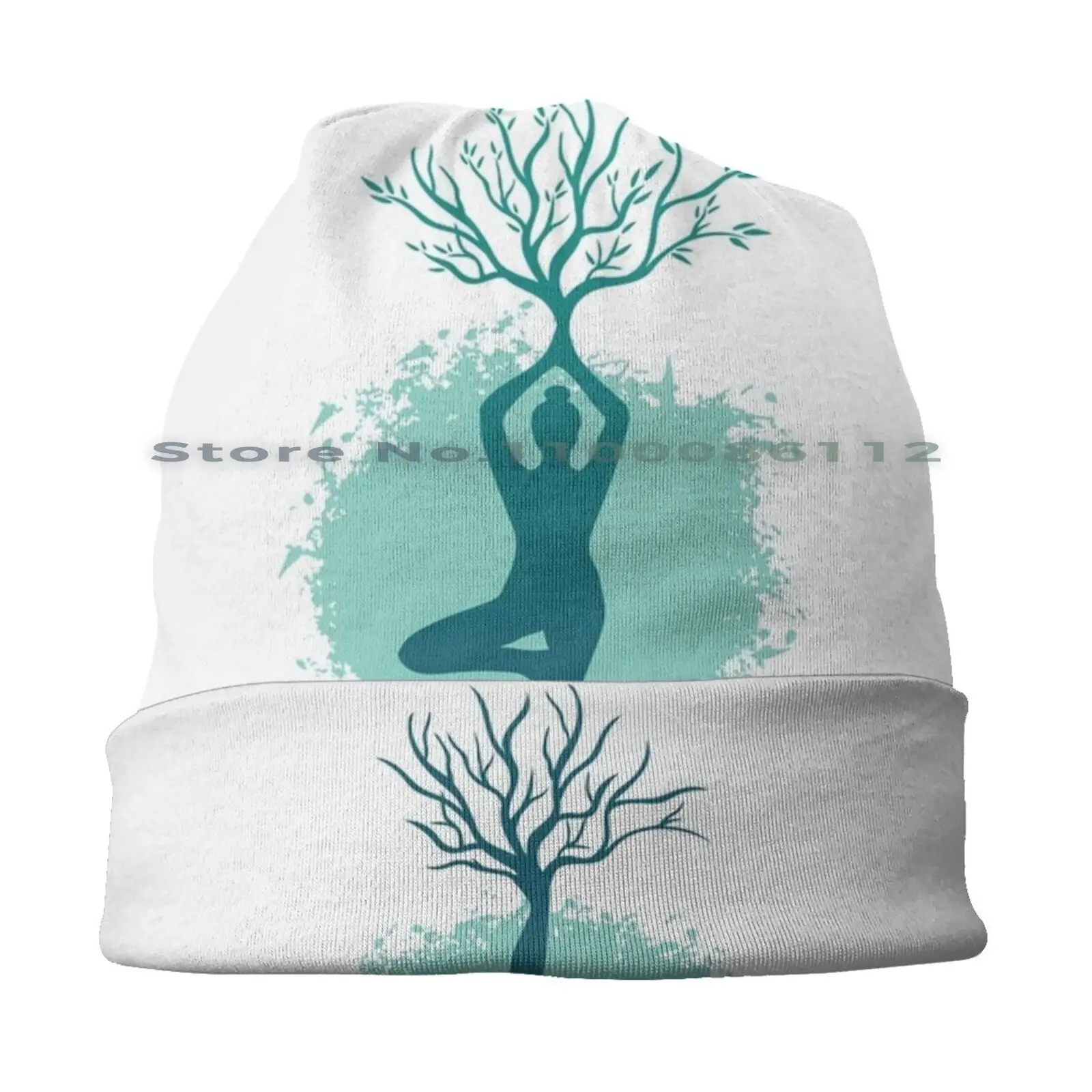 Yoga Woman Tree Beanies Knit Hat Mrs Tree Sun Greeting Asana Yogapose Yogi Meditation Brimless Knitted Hat Skullcap Gift