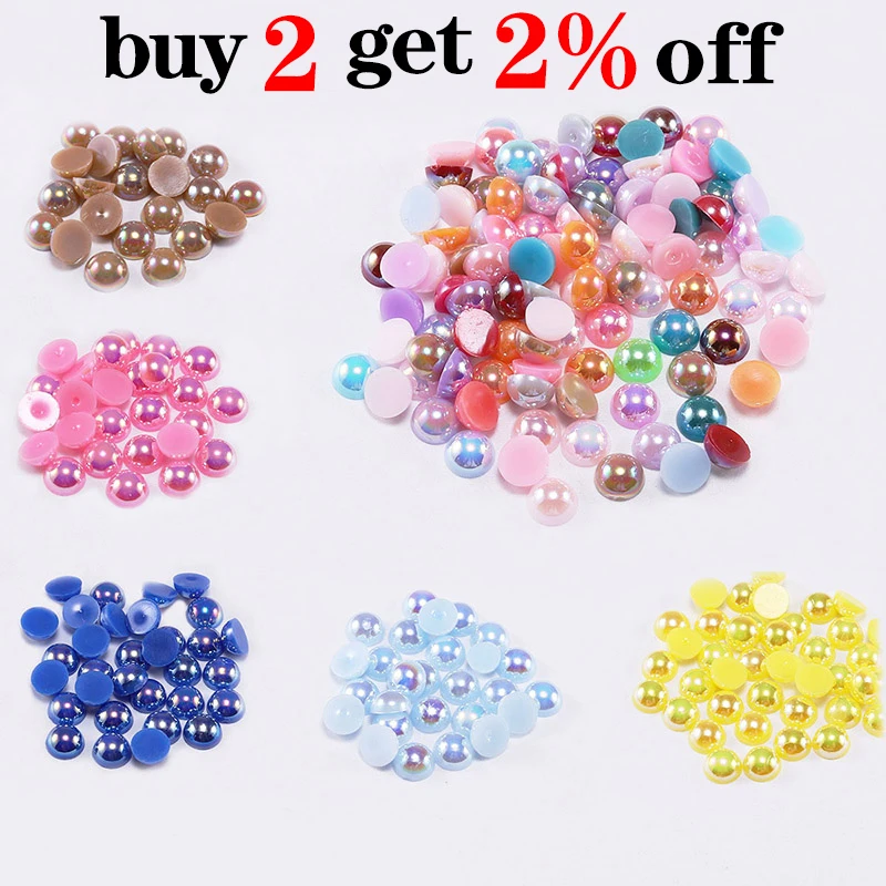 Imitation ABS Pearl Beads Flat Back 2 3 4 5 6 8 10 12 14 mm AB Colors Cabochon Half Round Bead Scrapbook Decoration DIY Jewelry