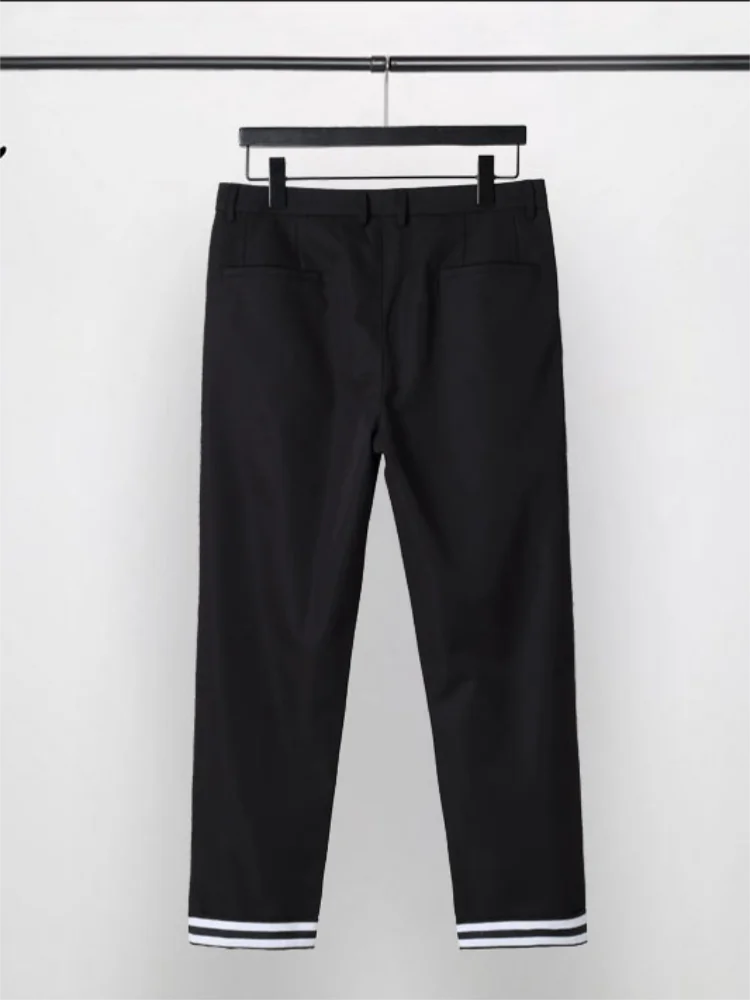 Men's Casual Pants Spring And Autumn New Solid Color Slim Pencil Pants With White Stripe Design Fashionable Nine-Minute Pants