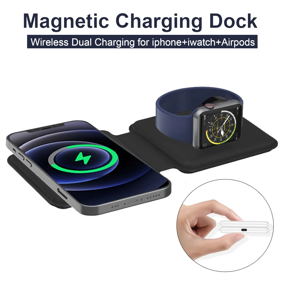 قاعدة شحن لاسلكية مغناطيسية آمنة من Duo 15 وات لساعة Apple watch 5 4 3 2 iPhone 12 Pro Max 12 Mini Airpods 2 Pro QI محطة شحن لاسلكية #2