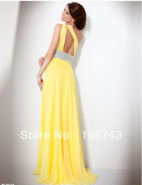 Vestido elegante amarillo de gasa con cristales para dama de honor, traje Formal de nuevo diseño para fiesta de graduación, Envío Gratis, 2018