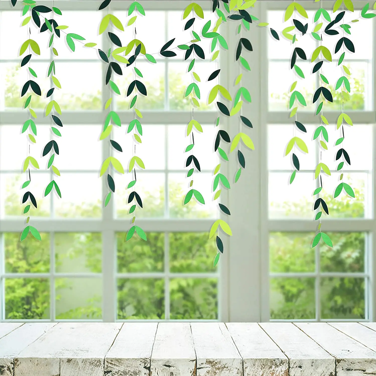 13ft Spring Summer Themed Green Leaf Garlands Party Decorations Paper Hanging Leaves Banner for Birthday Wedding Showcase Decor