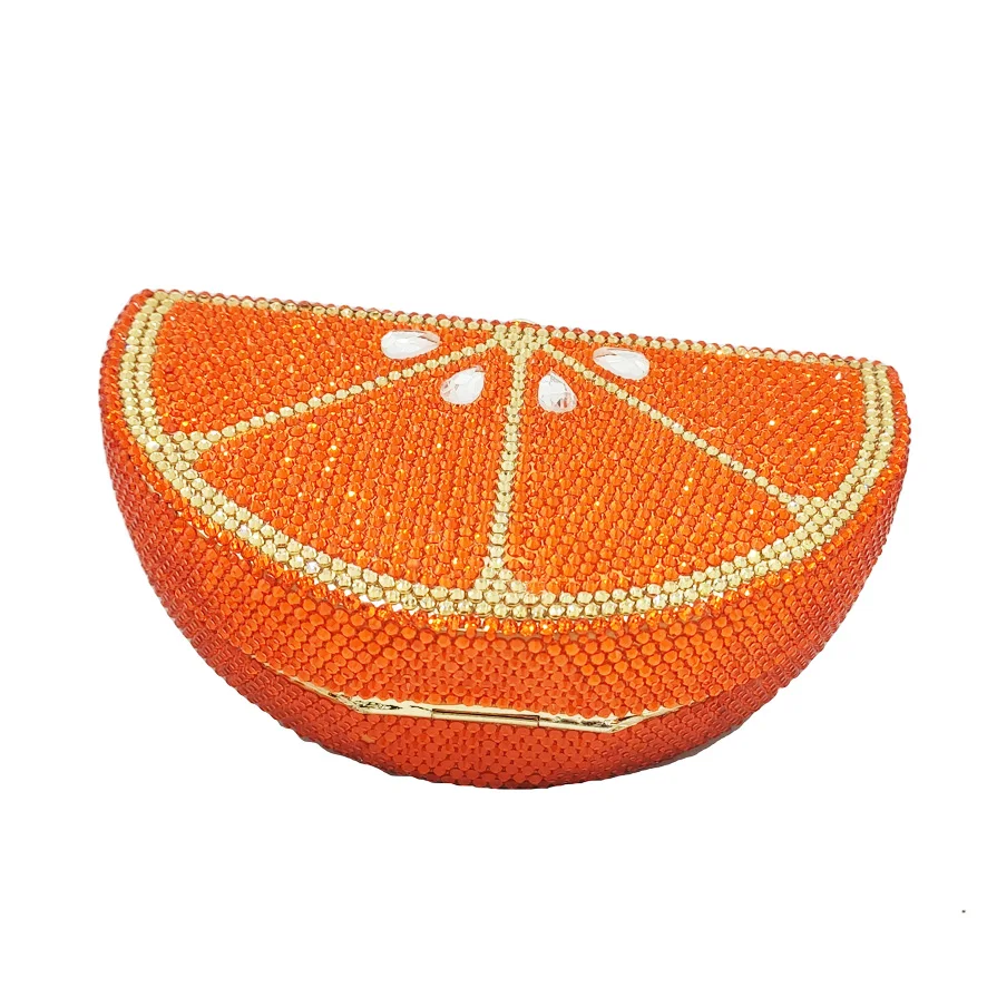 Fashion Crystal Evening Bags Orange Fruit Melon Clutch Bags Luxury Diamond Party Handbags Wedding Purse sc321