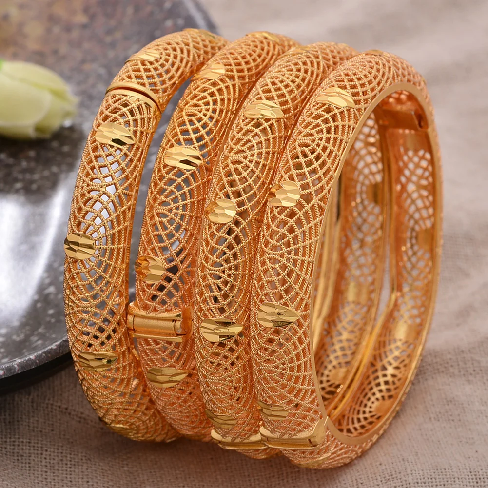 

4Pcs/lot Dubai Gold Color Bracelet Bangles For Women Girls African wedding Jewelry Bride French bracelet Bijoux For women