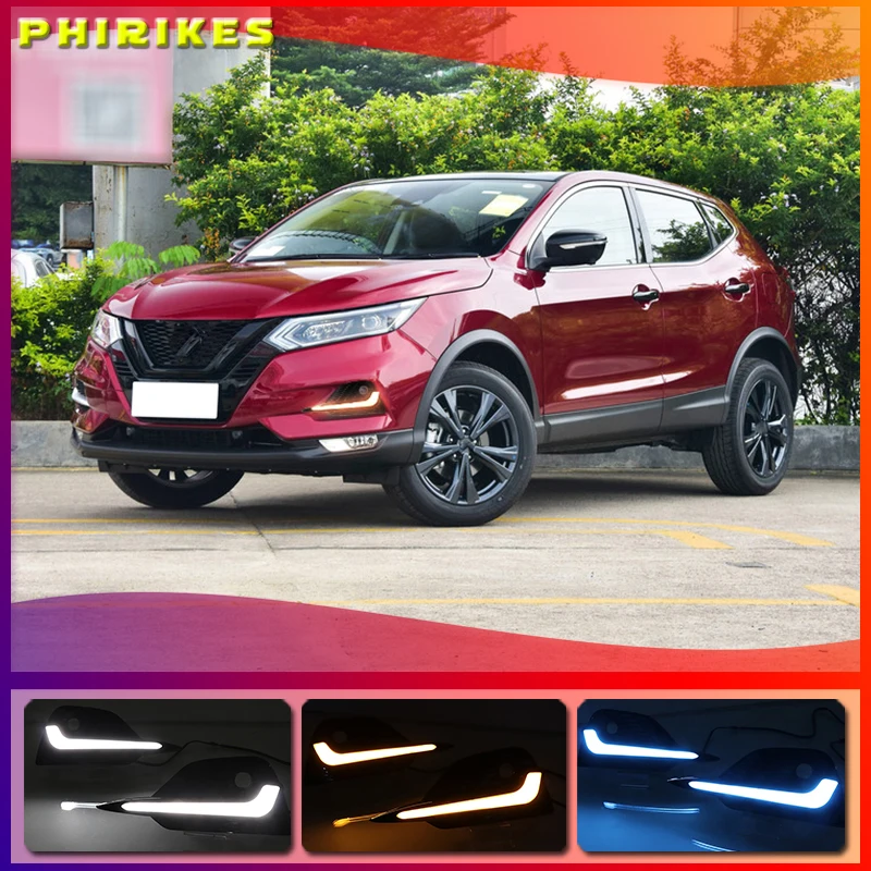 

2PCS LED Car DRL 12V LED Fog Lamp Daytime Running Light For Nissan Qashqai 2019 2020 with Dynamic Turn Yellow Signal style relay