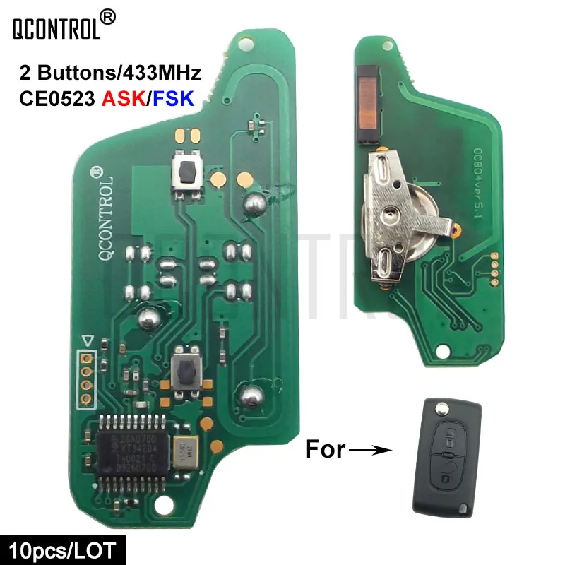 QCONTROL Car Control Remote Key Fob Circuit Board for CITROEN C2 C3 C4 C5 Picasso Berlingo Alarm (CE0523 ASK/FSK) 2 Buttons