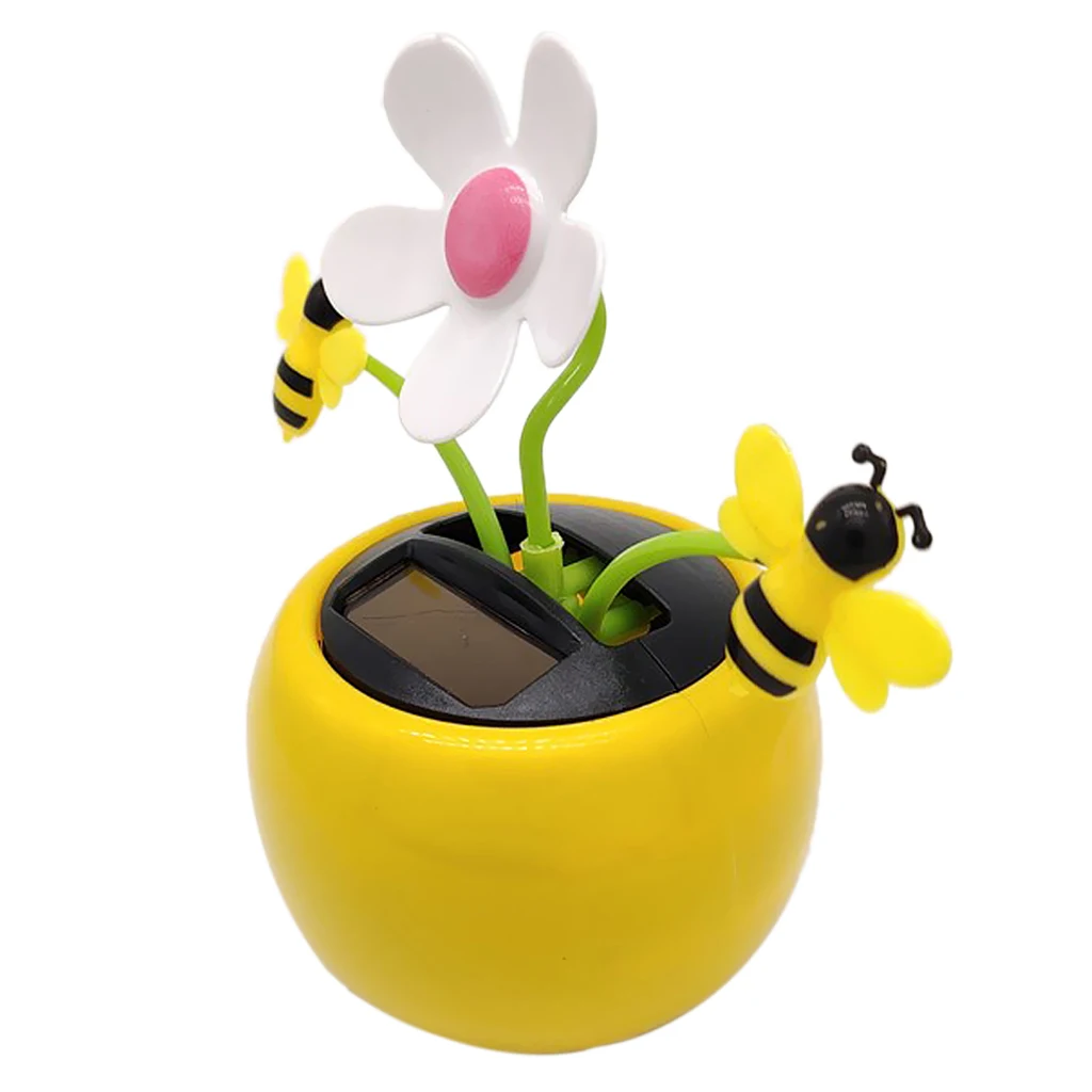 Yellow Solar Powered Dancing Doll   Toy, Car Dashboard Ornament - Sunflower and Honey Bee