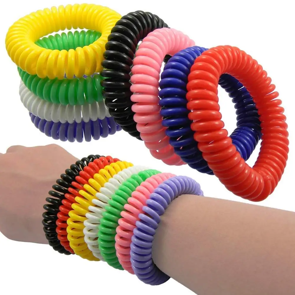 Pack of 2 Flexible Stretchable Plastic Spring Spiral Wrist Coil Band Key Chain Ring Tag for Sport Yoga Sauna Pool Office School