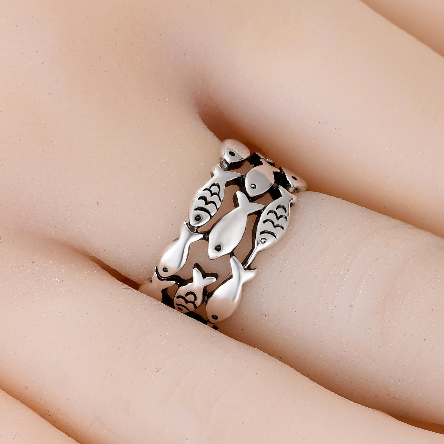 Vintage Retro Adjustable Fish Ring Open Rings Female Geometric Accessories Personality Jewelry for Women