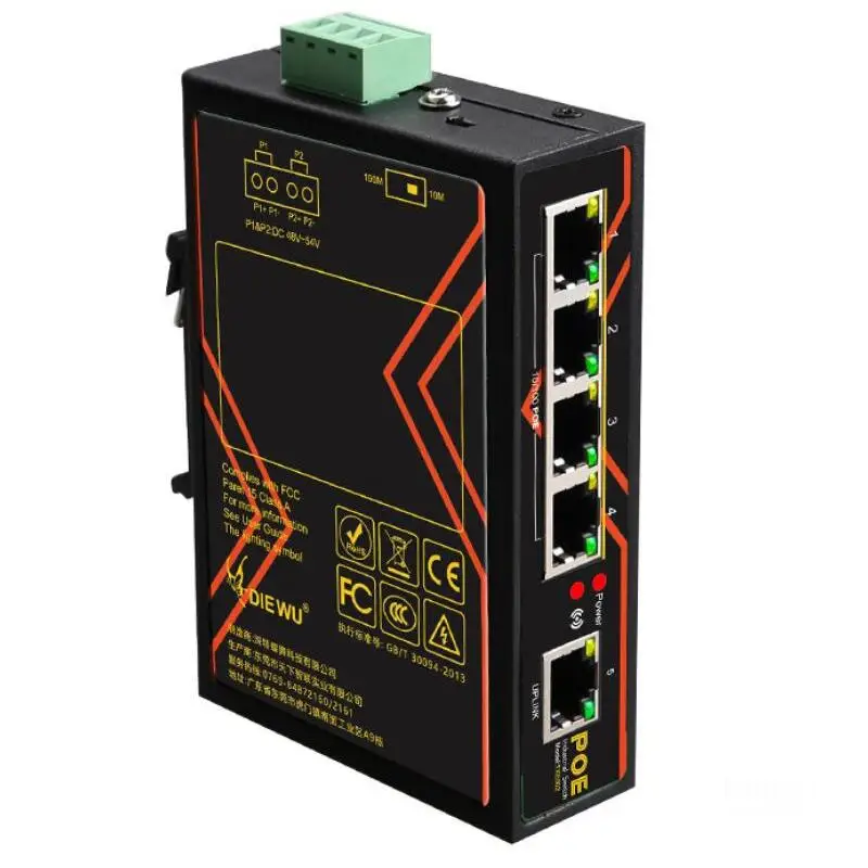 محول إيثرنت صناعي 5 منافذ ، محول شبكة 48V 10/100Mbps ، POE DIN ، سكة حديدية ، RJ45 Lan Hub ، مهايئ إشارة مقوي