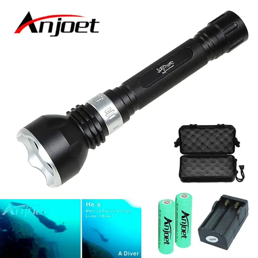 IP68 Waterproof Flashlight Professional Diving Torch White Yellow light 100M underwater with Rotary touch switch 5 lighting mode