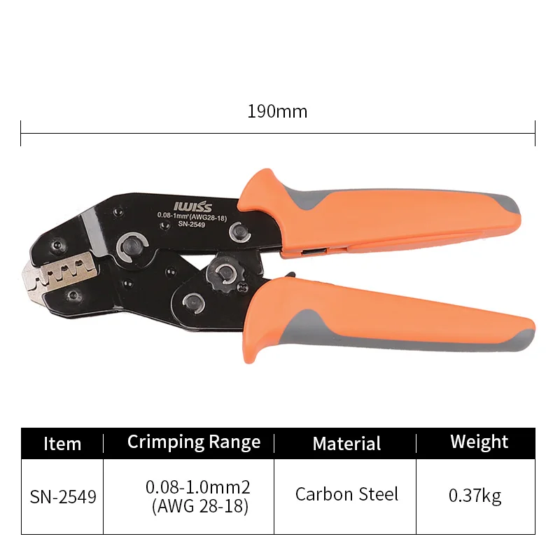 Imagem -02 - Estilo Europeu Alicate de Crimpagem Ferramenta de Mão Crimper Crimp Range 080 025 05 10 mm ² 2818awg Ferramentas de Fixação Iwiss-sn2549