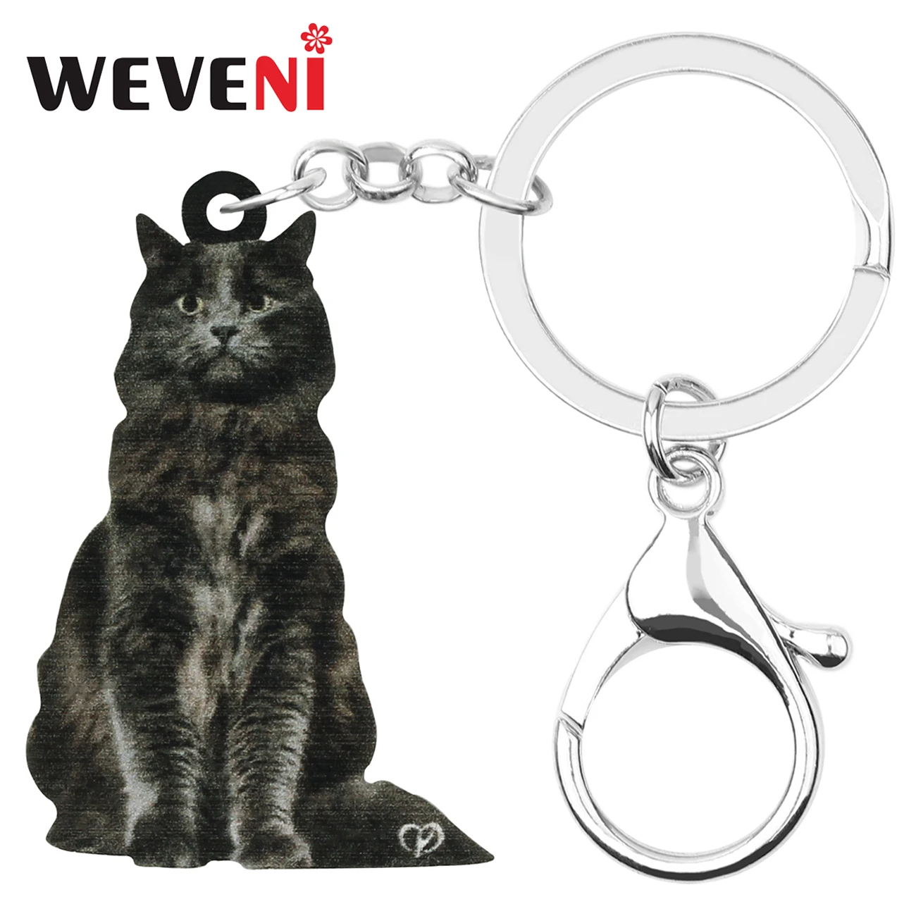 WEVENI Acrylic Black Maine Coon Cat Keychains Cute Kitten Animal Keyring Jewelry For Women Girls Kids Trendy Gift Car Decoration