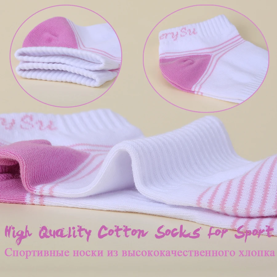 5 Paires/lot Chaussettes De Sport Femmes Coton Mignon Coloré À Rayures de Course Athlétique Gymnastique En Plein Air Blanc Chaussette Fille Voyage 2 Styles Offre Spéciale