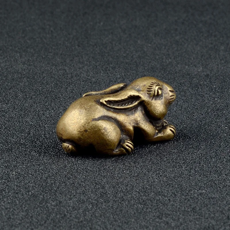 Antique Copper Zodiac Lucky Rabbit Statue Ornaments Vintage Solid Brass Cute Animal Miniatures Figurines Tea Pet Desk Decoration