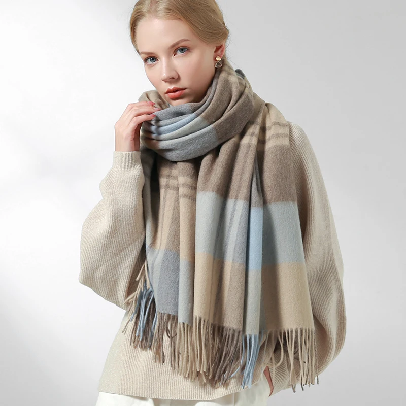 

Plaid Wool Scarf For Women Thicken Shawls and Wraps Checkered Tassel Pashmina Echarpe Winter Cashmere Scarves Foulard Femme