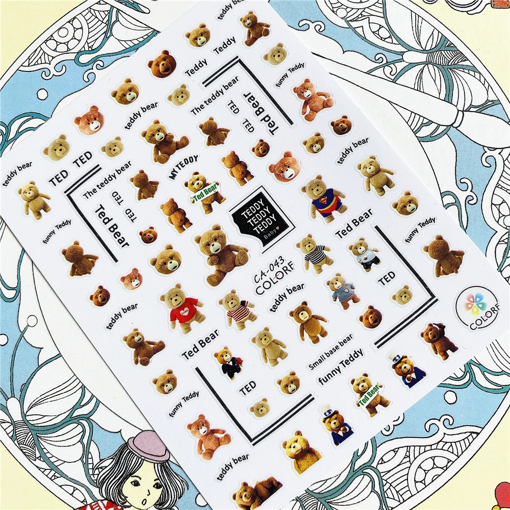 

CA-043 CA-044 CA-109 CA-110 Cute toy teddy bear 3D Back glue Nail Art Stickers Decals Sliders Nail ornament decoration