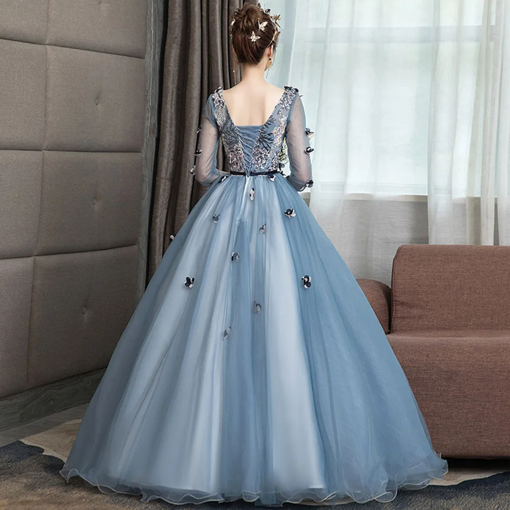 Bầu Quinceanera ĐẦM ĐÔI VNECK Bướm Sang Trọng Quần Sịp Đùi Thông Hơi Có Hoa