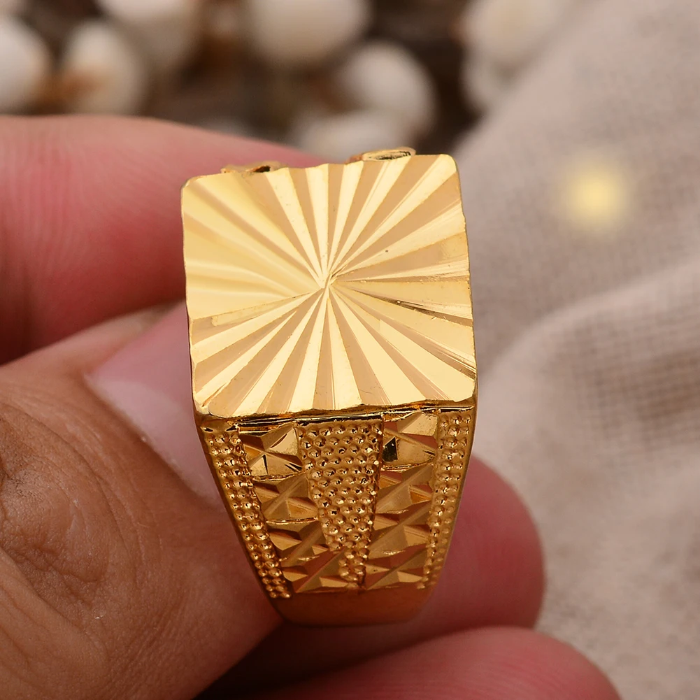24k Dubai Gold Color Rings For Women Man Bijoux Africaine Dubai Jewelry Saudi Arabia Ring Party Gifts