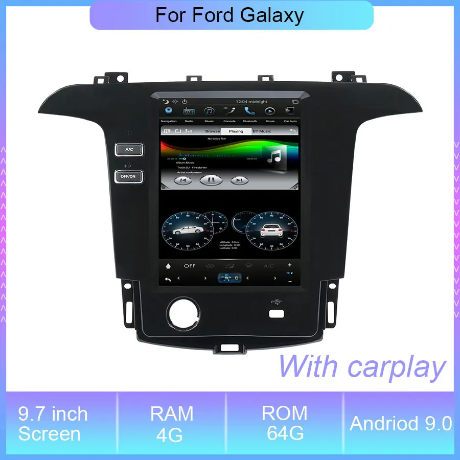 9.7'' Android 9.0 with carplay Navigation Radio Receiver 4G+64G Car DVD Player For Ford Galaxy Stereo Multimedia Player