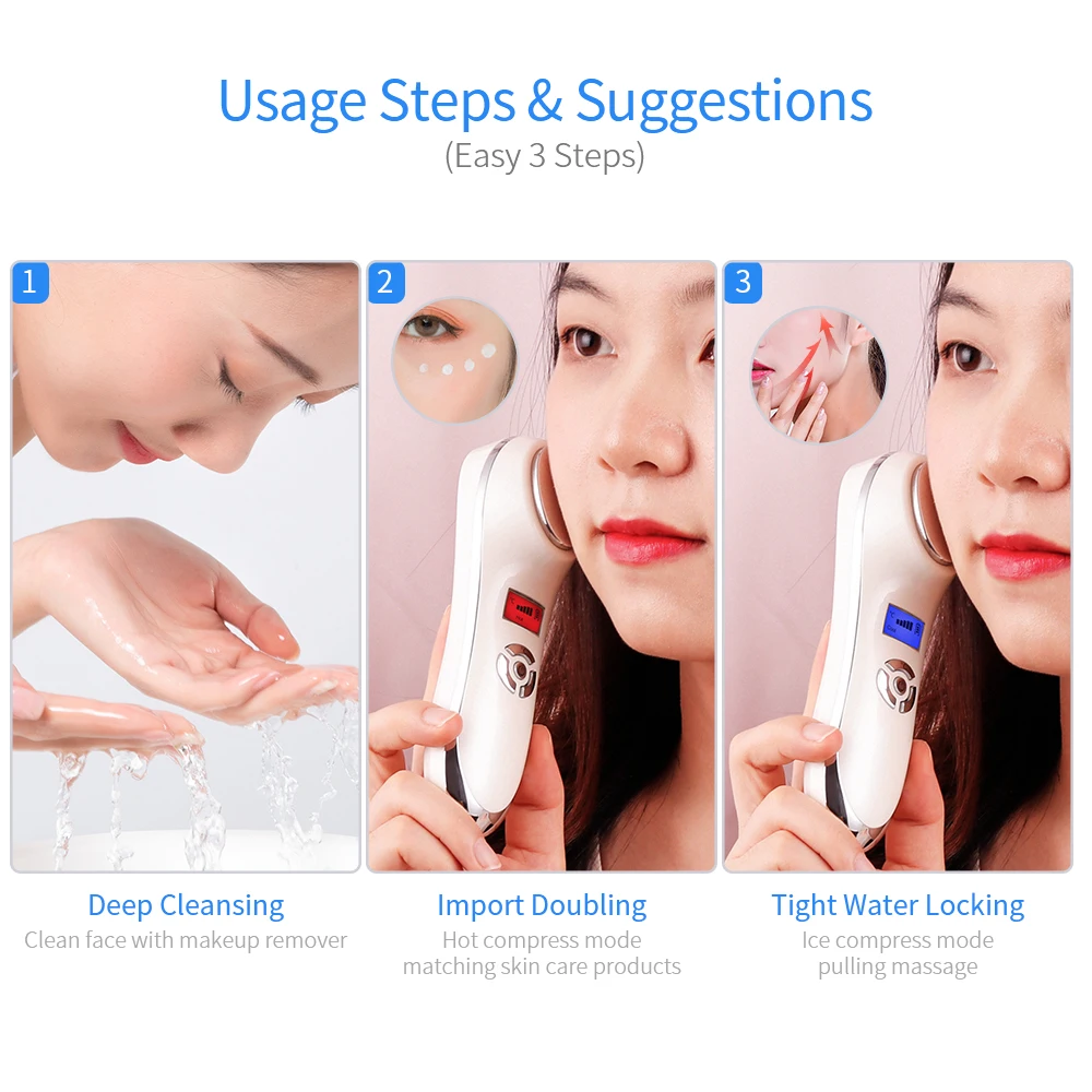 Masajeador Facial de vibración caliente y fría, cuidado de la piel con hielo, crioterapia, calma la piel, encoge los poros, calentamiento cálido,