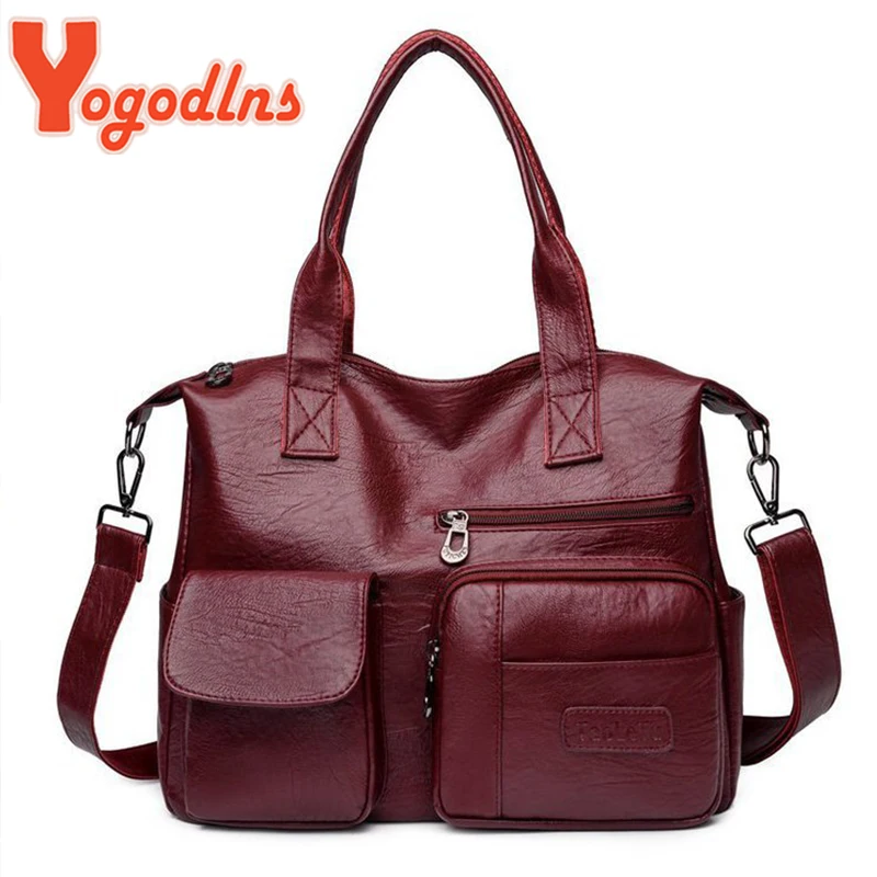 Yogodlns Vintage Casual Style Big Shoulder Bags for Women PU Leather Solid Color Luxury Tote Handbag Ladies Trendy Messenger Bag