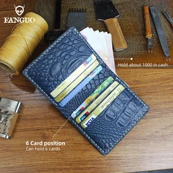 Men Short Leather Wallet Handmade Genuine Leather Card Holder Wallets For Male With Crocodile Pattern Unique Retro Design Purse