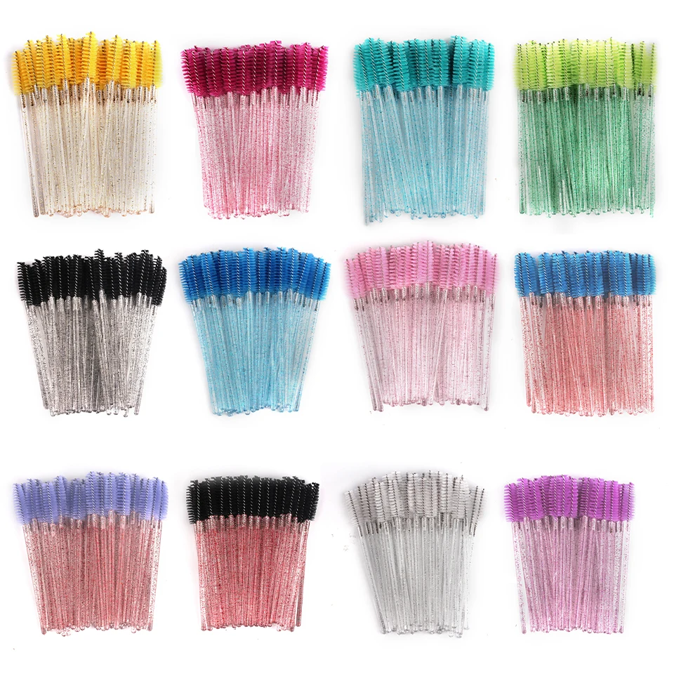 THINKSHOW 50pcs/bag Disposable Crystal Handle Eye Brushes Colors Mini Mascara Wands Brush Lashes Makeup Tool