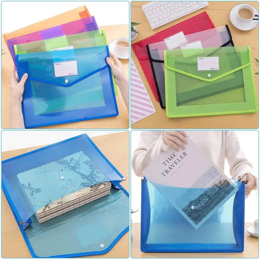 A4 Transparent Plastic File Bag with Closure  Expandable Envelope Wallet Office File Folder for School Office Organization