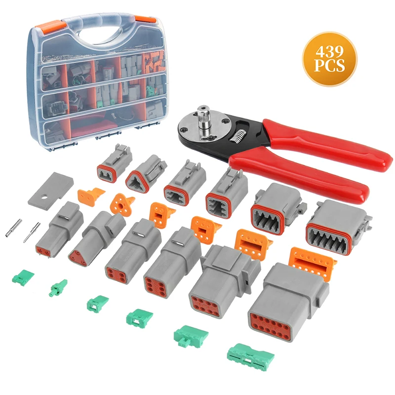 ELECTRAPICK 439Pcs DT Series Waterproof Wire Connector Kit  Automotive Sealed Plug With 1PC Crimp Hand Tool