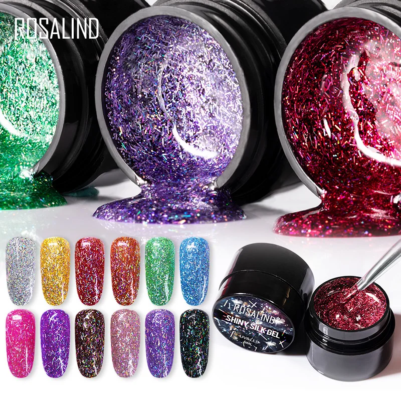 

ROSALIND Shiny Silk Gel Nail Polish Bright For Glitter Painting Nail Art Design Need UV Lamp Top Base Primer For Manicure