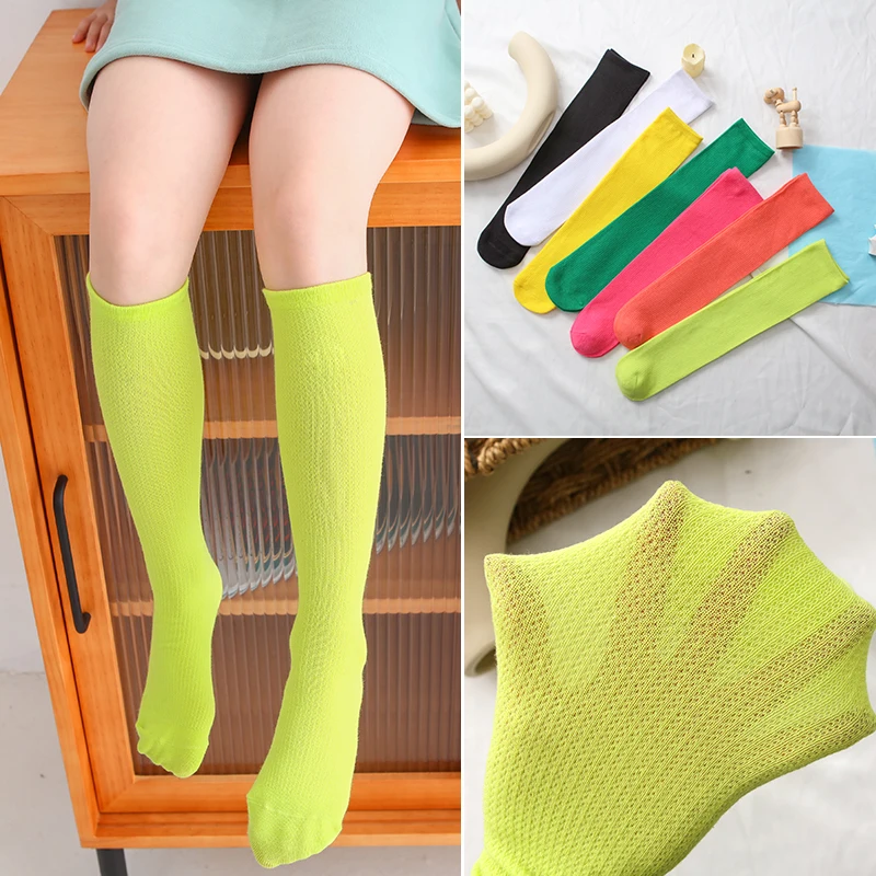 Children's Socks Summer Thin Girls' Cotton Socks Anti-mosquito Color Mesh Summer Breathable Ultra-thin Over-the-knee Socks