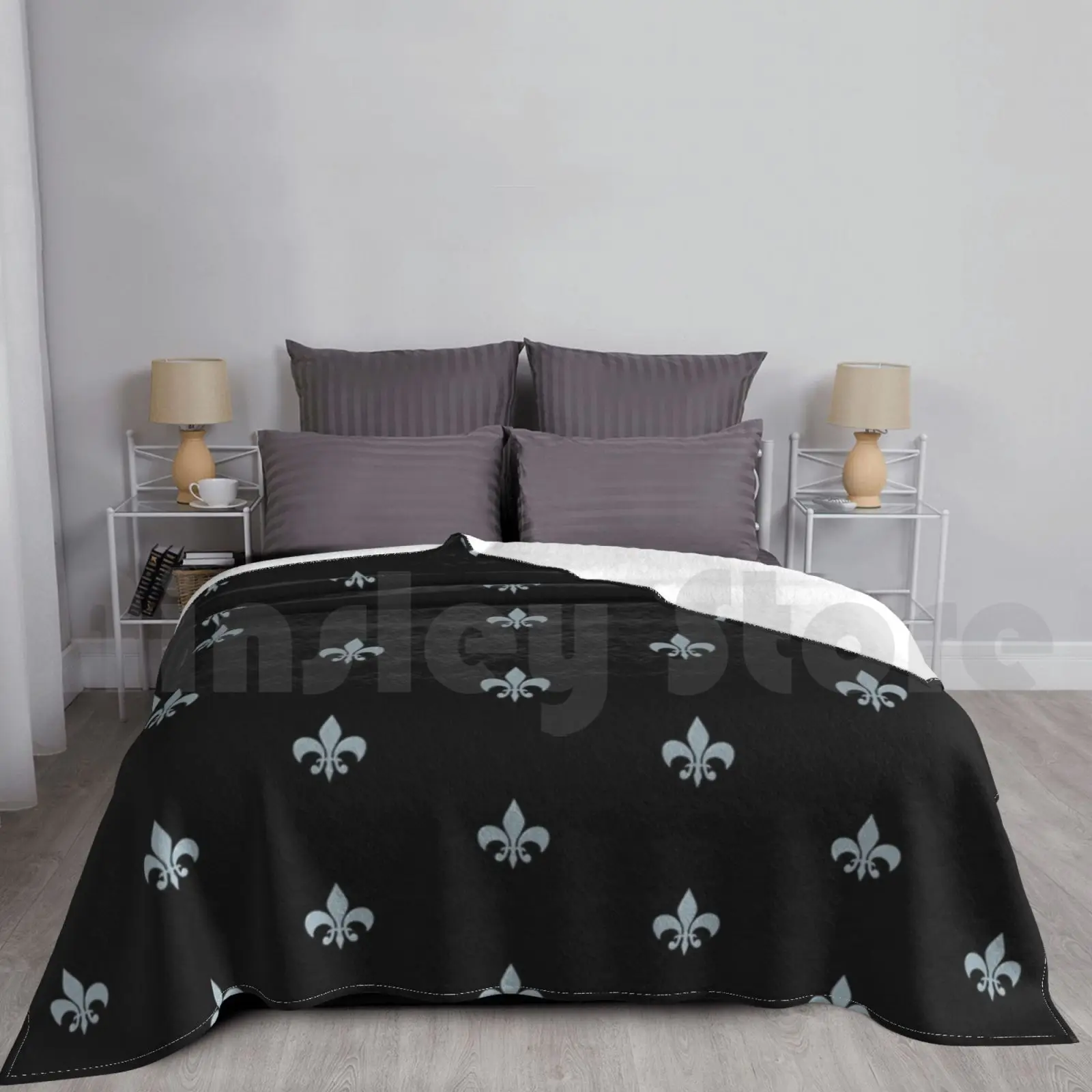 Bluish Gray Fleur-De-Lis Black By Sugarkanes. Blanket For Sofa Bed Travel Fleur De Lis Health