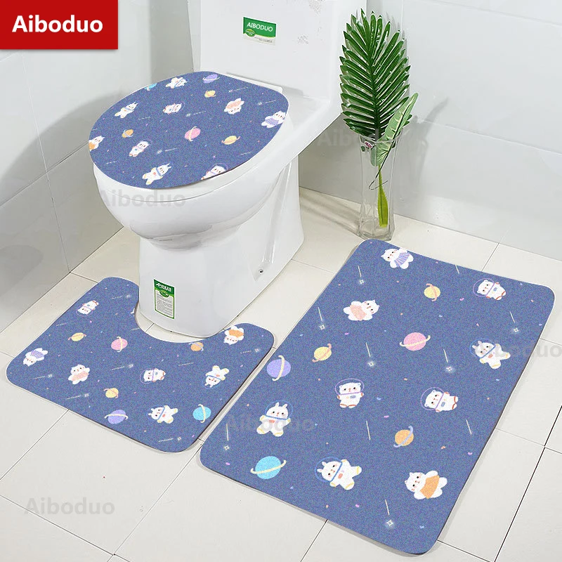 

Aiboduo Kawaii Bear 3pcs/set Toilet Lid Cover Set Non Slip Absorbent Carpet Bule Girl Heart Home Decoration BathMat Restroom Rug