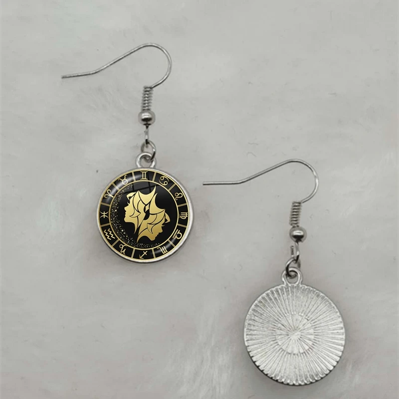 Moda dodici orecchini costellazione orecchini costellazione zodiacale gioielli cabochon in vetro leone squisito gancio per l'orecchio regalo ragazza