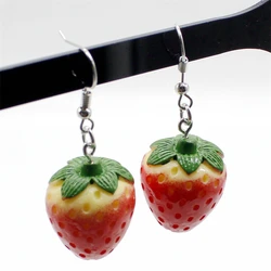Fashion Resin Cartoon Fun Strawberry Pendant Earrings Stereo Simulation Red Strawberry Cute Girl Gift DIY Jewelry