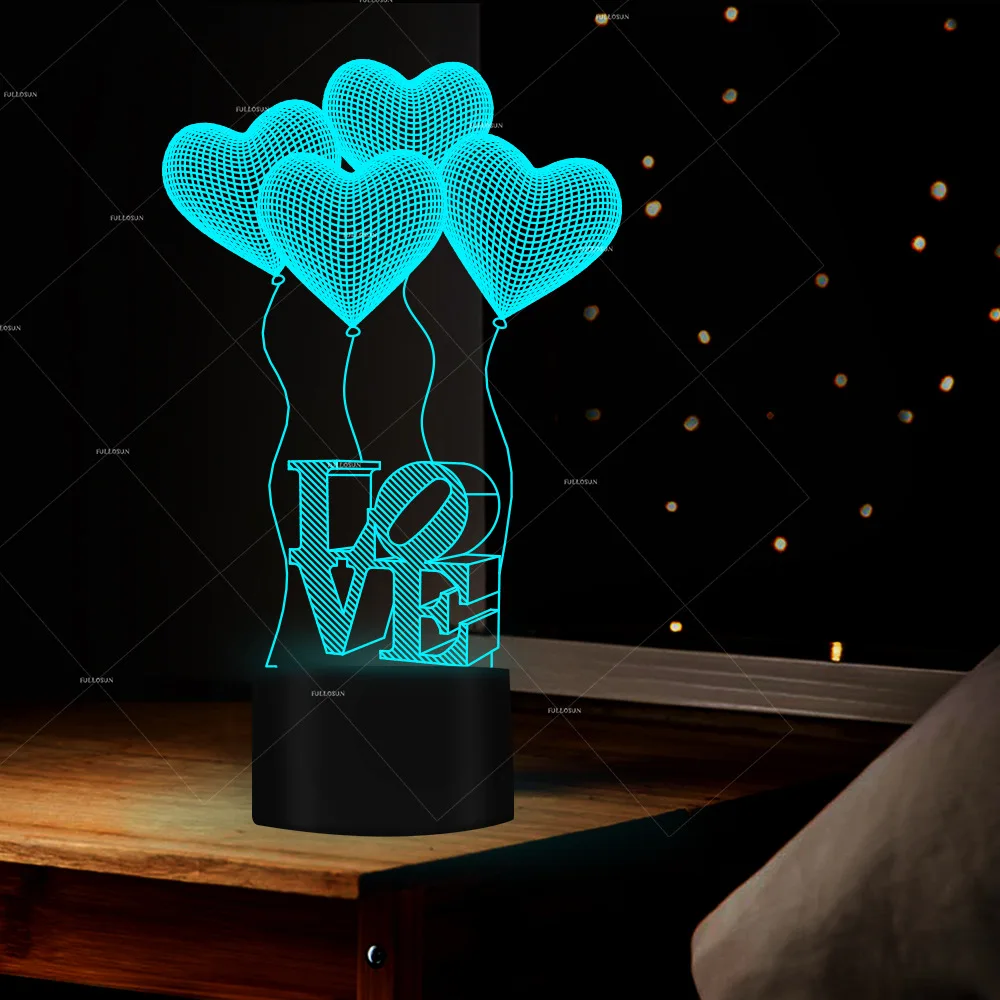 

Colorful LED Night Light Love Balloon Valentine Gift 3D Creative Table Lamp Touch Switch USB Acrylic Lights Hologram Lamp 5v