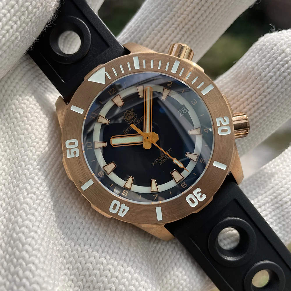 STEELDIVE New Arrival Bronze Mechanical Watch SD1950S Two Crowns Unique Desgin 3000M Waterproof Deep Sea Men\'s Diving Watch Vent